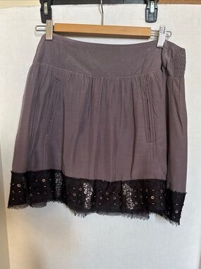 Free People Women’s Boho Mini Skirt Black Sequined Fringe Hem Med Purple